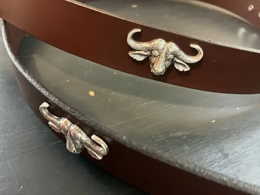 Brown Genuine Leather Belt with 4 Cape Buffalo Head Conchos Size 46
